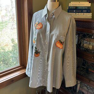 Las Olas Classic Button Down Pinstripe Blouse w/Pumpkin (NWOT)